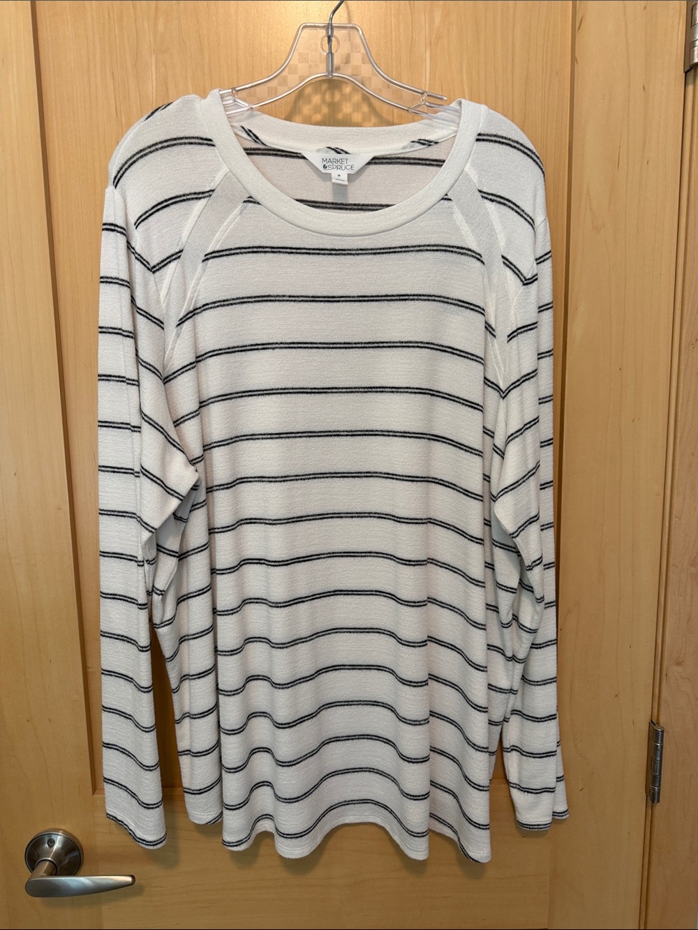 Market & Spruce White and Black Striped Crewneck Top